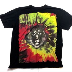 Green Red Lion Tie-Dye Black T-Shirt
